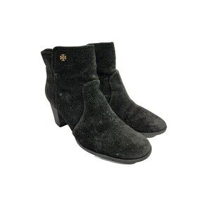 MDS Women's Size 7M Tory Burch Leena Black Suede Leather Zipper Ankle Boots GUC